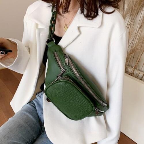 Fashion Stone Pattern PU Leather Chain Waist Bag Banana Bag on A Belt Leisure Fanny Pack Women Satchel Belly Band Belt Bag