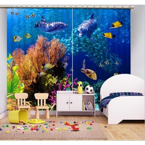 Custom Fashion 3D Blackout Curtains Underwater animal world Curtain For Child Bedroom Living Room Window Shading