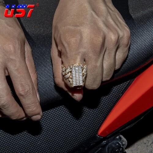 US7 New Fashion Classic Rings For Men Square Cuban Prong Setting Charm Baguette Rings For Hip Hop Jewelry