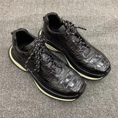 Authentic Real True Crocodile Skin Mens Casual Boat Sneakers Genuine Exotic Alligator Leather Male Lace-up Walking Flats Shoes