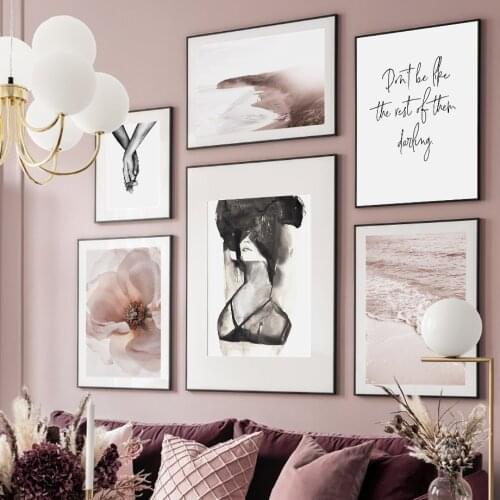 Big Pink Flower Sexy Girl Sunrise Beach Wall Art Canvas Painting Nordic Posters And Prints Wall Pictures For Living Room Decor