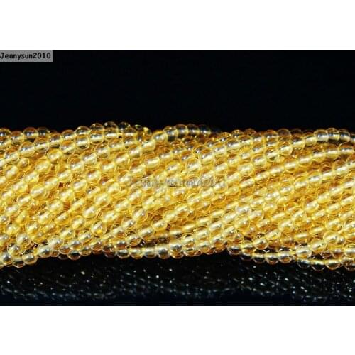 Natural Ci-trine Gems Stones 2mm Smooth Round Spacer Loose Beads 15'' Strand for Jewelry Making Crafts 5 Strands/Pack