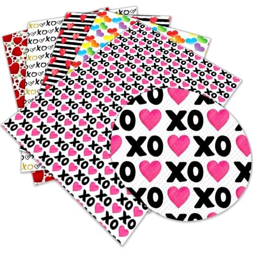 New Valentines Day XOXO Love Heart Printed Faux Leather Synthetic 30 cm x 136 cm for DIY Sewing Material