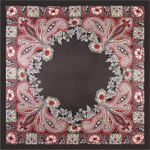 Bohemia Style Print Square Silk Scarf 90*90 Satin Hijab Head Wrap Bandana Retro National Scarves Ladies Neckchief Hair Scarf