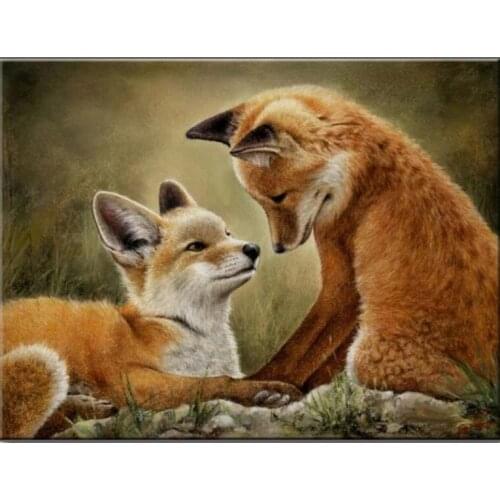 5d Full Square Diamond Painting Set Foxes Couple Mosaic Embroidery Picture Crystal Rhinestone Stickers Decal Wall Art Craft Gift