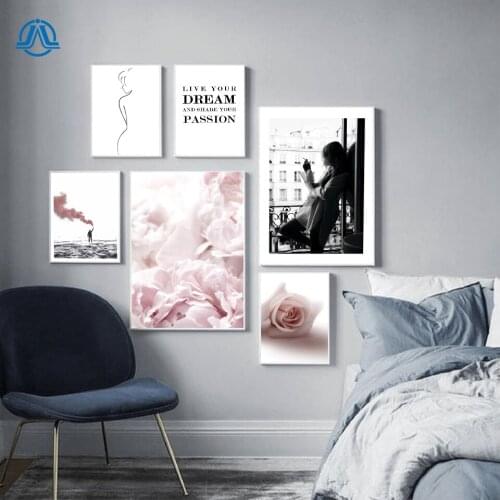 Blush Pink Flower Window Girl Love Quotes Wall Art Canvas Painting Nordic Posters And Prints Wall Pictures For Living Room Decor