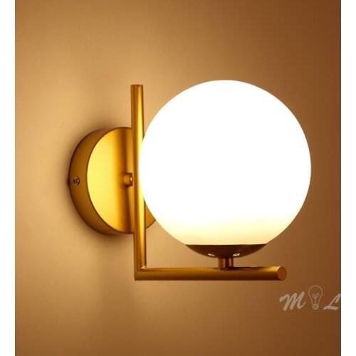 Modern Glass Ball Wall+Lamps Gold Wall Saconces Led Wall Light Bedroom Living Room Home Deco Light Fixture Mirror Luminaries