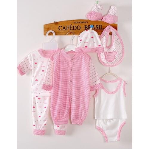 100% Cotton/0-3Months/8Piece/Spring Autumn Newborn Baby Tracksuit Full Striped O-neck Single Breasted Regular Fits True To Size