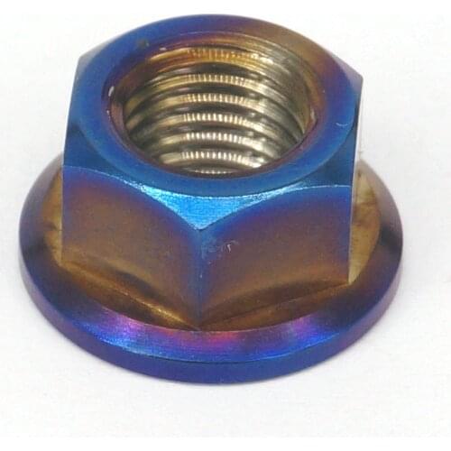 M10x1.25mm Burn Blue GR5 Titanium Flange Hex Nut For Motorcycle Centre Shaft