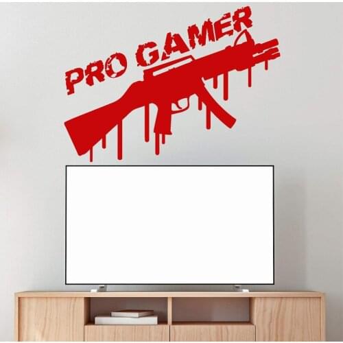 Video Game Wall Stickers Weapon Logo Decal Pro Gamer Room Decor Boys Kids Playroom Decoration Teens Bedroom Mural