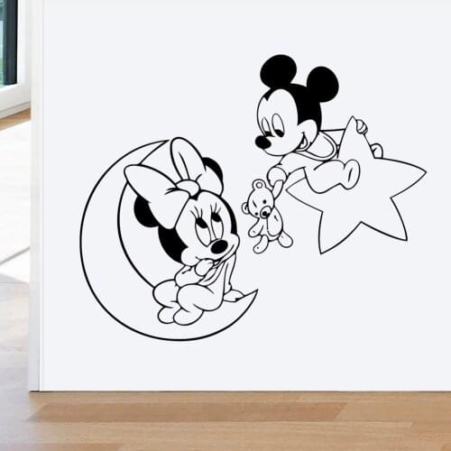 Cartoon Disney Mickey Minnie Moon Star Vinyl Wall Stickers For Kids Bedroom Accessories Home Decor For Baby Room Mural Art Decal