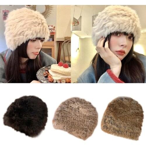 Vintage Hat Rabbit Plush Fleece Hat Plush Hat Caps Ear Protection Warm Fashion Casual Cap Cute Warm Knitted Woolen Hat