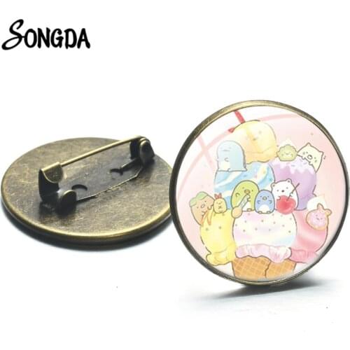Japanese Cartoon Sumikko Gurashi Brooches for Bag Clothes Badges Kawaii Animals Shirt Lapel Pin Art Photo Glass Cabochon Jewelry