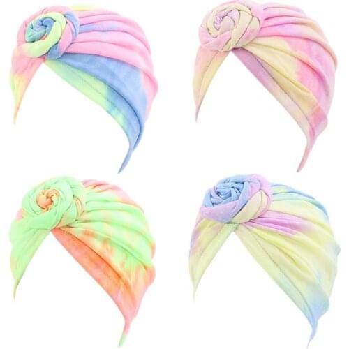 Womens Boho Spiral Knotted Turban Hat Stretch Neon Tie-Dye Chemo Cap Headwrap A0NF