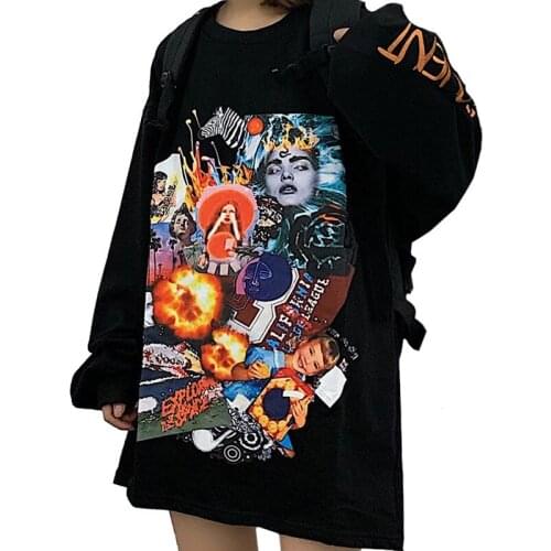 ZuoLunOuBa Winter Casual Trend Print Women Hoody Mid-length Sweatshirt Plus Velvet O-neck Embroidered Letters Black Pullover
