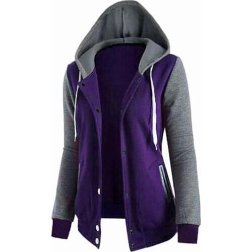 Harajuku Casual Women Winter Color Block Long Sleeve Jacket Button Hooded Drawstring Coat wholesale dropshipping