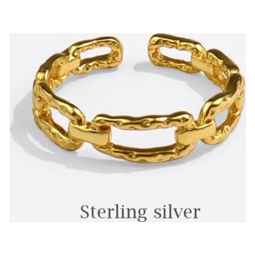 Sole Memory Geometric Hollow Square Chain 925 Sterling Silver Female Resizable Opening Rings SRI916