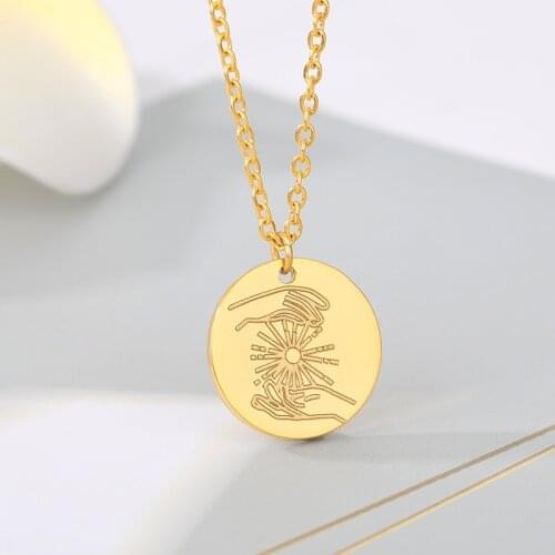 Manifest Mystic Symbol Necklaces For Women Men Gold Silver Color Stainless Steel Sun Pattern Round Pendant Necklace Jewelry