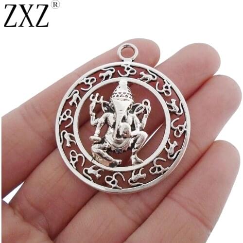 ZXZ 5pcs Large Ganesha Elephant God of Beginnings Charms Pendants for Necklace Jewelry Making 44x38mm