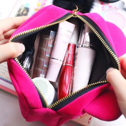 1pc Travel Makeup Flannel Pouch Cosmetic Bag Makeup Bag Gift Portable Colorful Cartoon Cat Design Capacity Storage Case