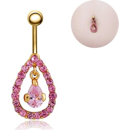 1PC Fashion Water Drop Zircon Navel Piercing Luxury Stainless Steel Belly Button Rings Body Jewelry for Women Pendant Earrings