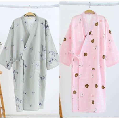 2020 Lightweight Japanese Cotton Robes For Women Breathable Kimono Pajamas Yukata Gauze Long Dress Sleepwear Lounge Loose Style