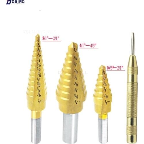 3pcs/4pcs The Pagoda Shape HSS Triangle Shank Pagoda Meta l Steel Step Drill Bit Hole Drill Countersink Titanium Bit Set
