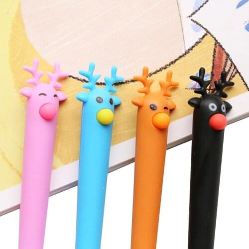 4pcs/lot Cute Christmas Soft Glue Elk Gel Pen For Kids Gift black ink Creative Stationery School & Office Supply