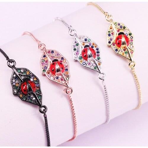 8Pcs, New Arrival Micro Pave Multicolor Zirconia Leaf Charm slide chain Connector Bracelet in 4 Color
