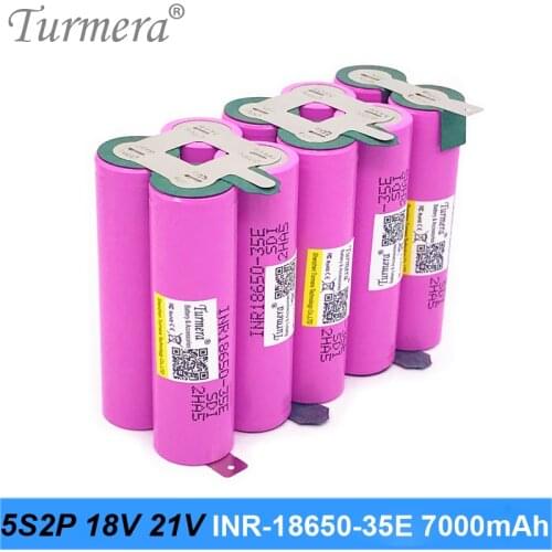 Turmera 18V 21V 18650 Battery Pack 5S2P INR18650-35E 7000mAh 15A Soldering Battery for Screwdriver Battery Shura customized Turm