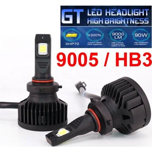 1 Set 9005 HB3 XHP70 LENS Chips GT Series Car LED Headlight 90W 9000LM High Brightness EMC Turbo Fan Front Bulb Lamp 6000K White