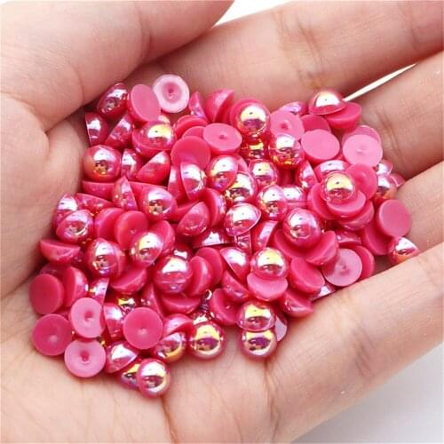 1000/500pcs 2-5mm and Mixed Size Rose AB Glue on ABS Imitation Half Round Pearls Resin Flatback Beads Craft Jewelry Making