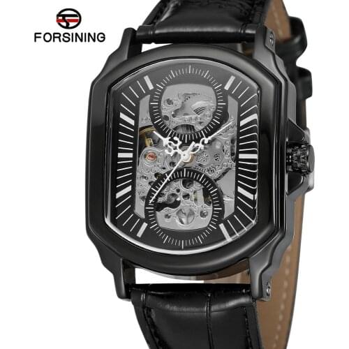 Forsining 2018 Black Display Openwork Clock White Hands Unique Two Small Circle Design Mens Automatic Watches Top Brand Luxury