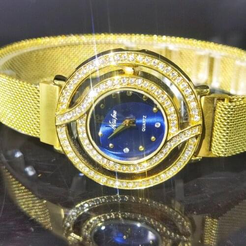 MISSFOX Gold Blue Dial Watches Women Light Temperament Quartz Lady Watch Party Relógio Feminino Fashion Daily Collocation