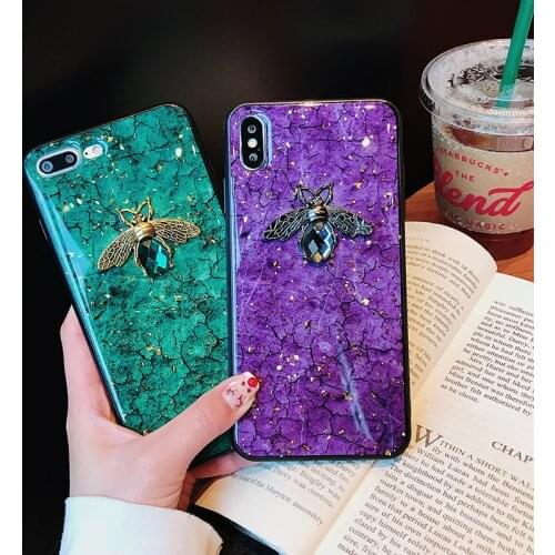 Diamond Bee Phone Case For samsung S20 ultra S10 5g S9plus S8 S7 note 10 pro 8 9 M30 A70 A51 A30S Gold Foil Marble Glitter Cover