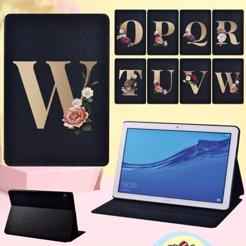 Tablet Cover Case for Huawei MediaPad T5 10 10.1"/T3 10 9.6"/T3 8.0 Gold Letter Pattern Anti-fall Leather Stand Cover Case + Pen