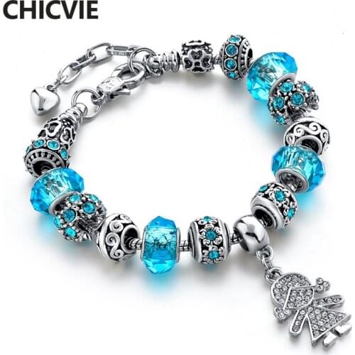 CHICVIE Luxury Silver Girl Shape Crystal Bracelets&Bangles For Women Jewelry Flower Bracelet Charm Handmade Bracelet SBR190153