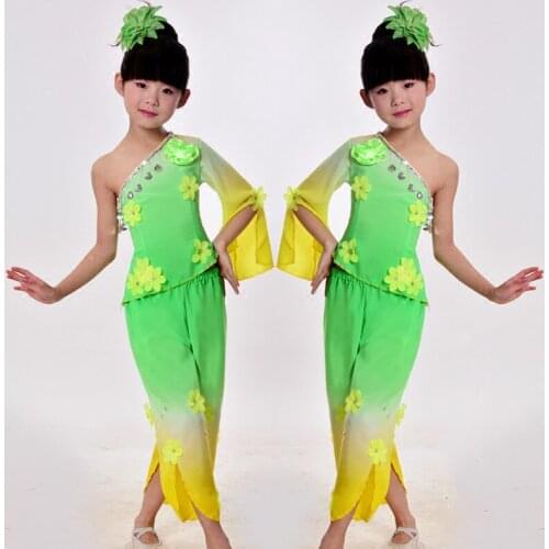 Children Chinese Yangko Dancing Costume Top+Pants +Headwear 3 Pcs Kids Dancing Dress Grop Singger Costume 18