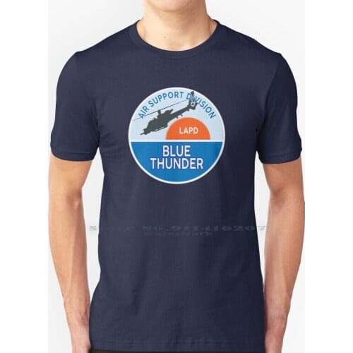 Blue Thunder T Shirt 100% Pure Cotton Fictional Patch Blue Thunder Movies Film Films Police Helicopter Lapd