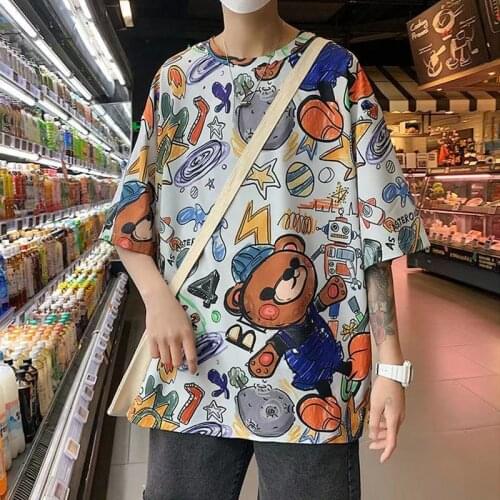 T shirt Women Tide Ins Summer Hong Kong Style Tshirt Graffiti Printed Loose Casual Half Sleeved Korean Female Top Couple Clothes