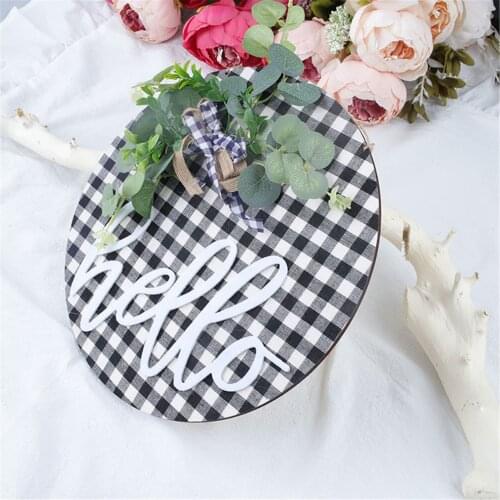 British Style Simulation Plant Welcome Sign Round Wooden Crafts Deco Pendant Coffee Shop Convenience Store Door Window Decor