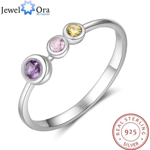 JewelOra 925 Sterling Silver Personalized Mother Ring with Birthstone Custom Family Rings for Women DIY Silver 925 Fine Jewelry