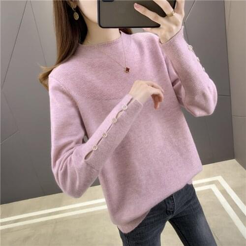 Room 194895 side row No.3 top] real photo spring solid button half high collar Pullover [1015] 50