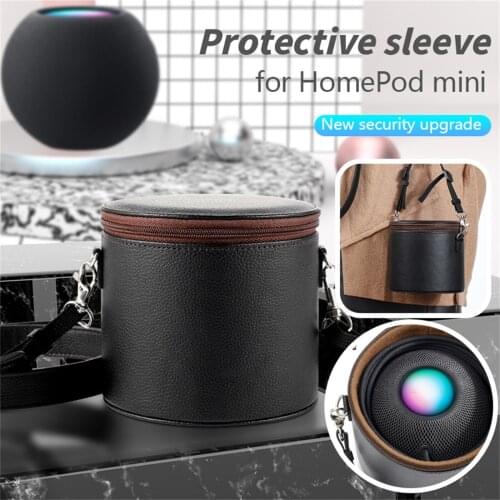Leather Protective Case For Home-pod Mini Smart Speaker Shockproof Dustproof Speakers Cover Storage Pouch Shoulder Bag