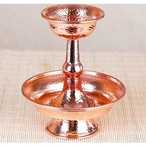 Red Buddhist Guardian Cup Furnishing Copper Handicraft Hammer Tibetan Interior Buddhism Holy Water Plate Home Gift Decorative