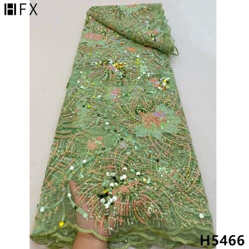 HFX green African Lace Fabric 2021 High Quality Nigerian Lace Fabric 5 Yards French Sequins Lace For party Wedding Dress H5466