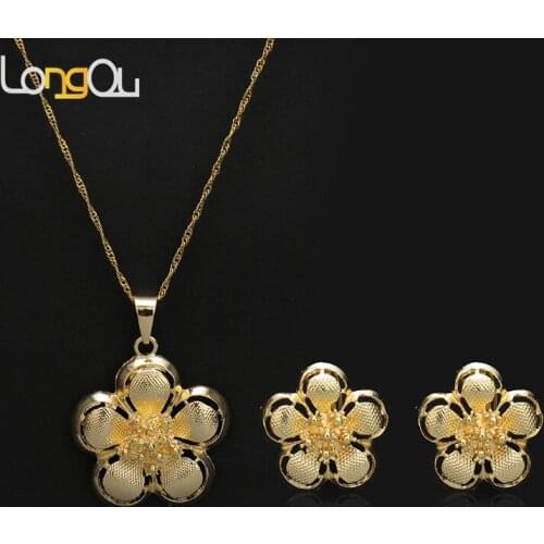 Cute flowers Oil Drop Butterfly Necklaces Pendants Earrings set Small Jewelry Sets forwomen Children Girls Gold Color jewelry