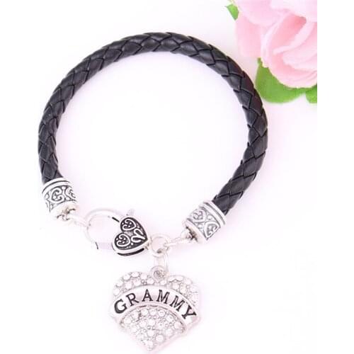 Trendy Women Charm Bracelet GRAMMY Written Heart Pendant Leather Chain Gift Choose Beautiful Zinc Alloy Provide Dropshipping