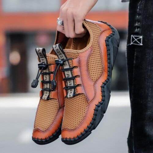 Comfy Mesh Leather Mens Walking Shoes Men Outdoor Sport Sneakers Slip Resistant Male Trainner Climib Footwear Beach Sandal 38-48