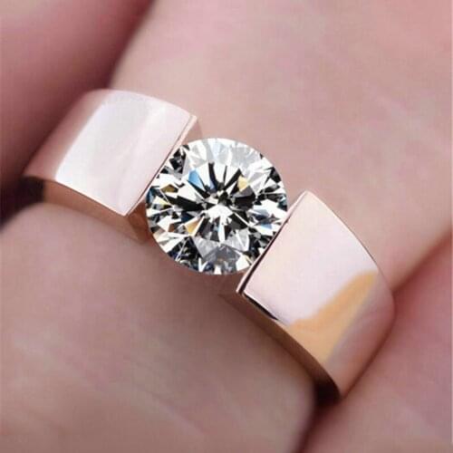 Male Simple Fashion Round White Zircon Engagement Rings For Men Vintage Rose Gold/Silver Color Ring Wedding Band Couples Jewelry